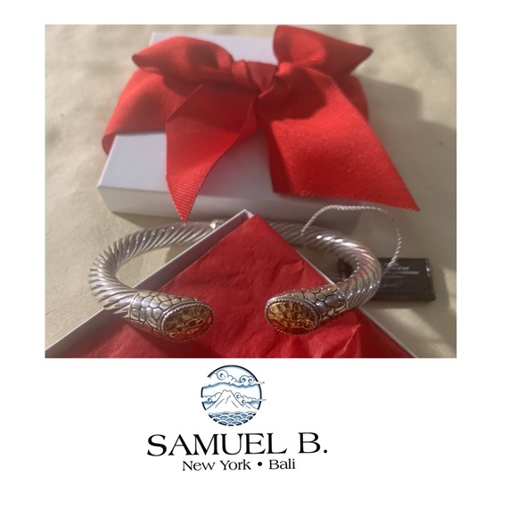 Samuel B. Sterling Silver Cable & 18K Hammered Gold Bangle Bracelet - Picture 9 of 9